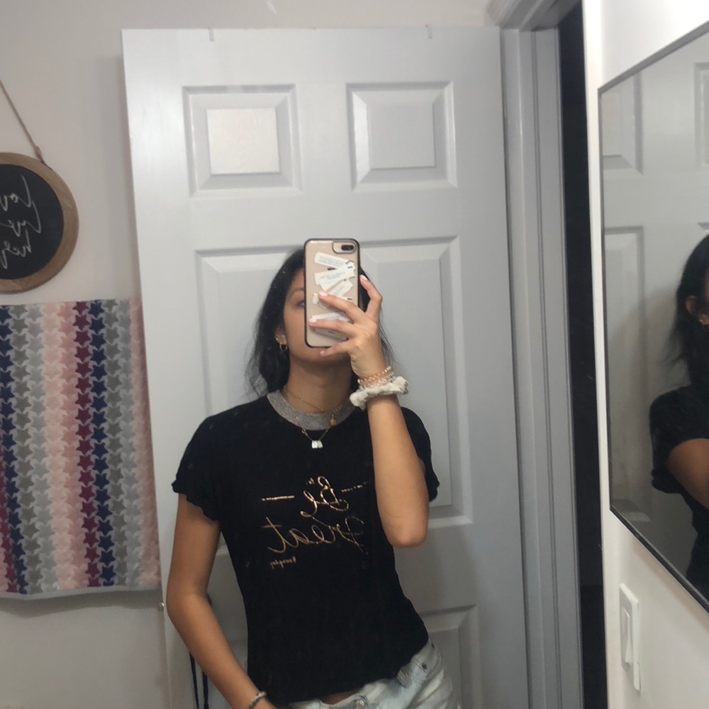 Black Fashion T shirt w rose gold detailing Top